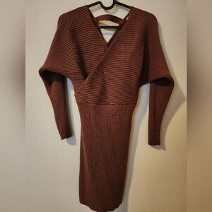 12th Tribe Chic Brown Ribbed Small Knit Dress